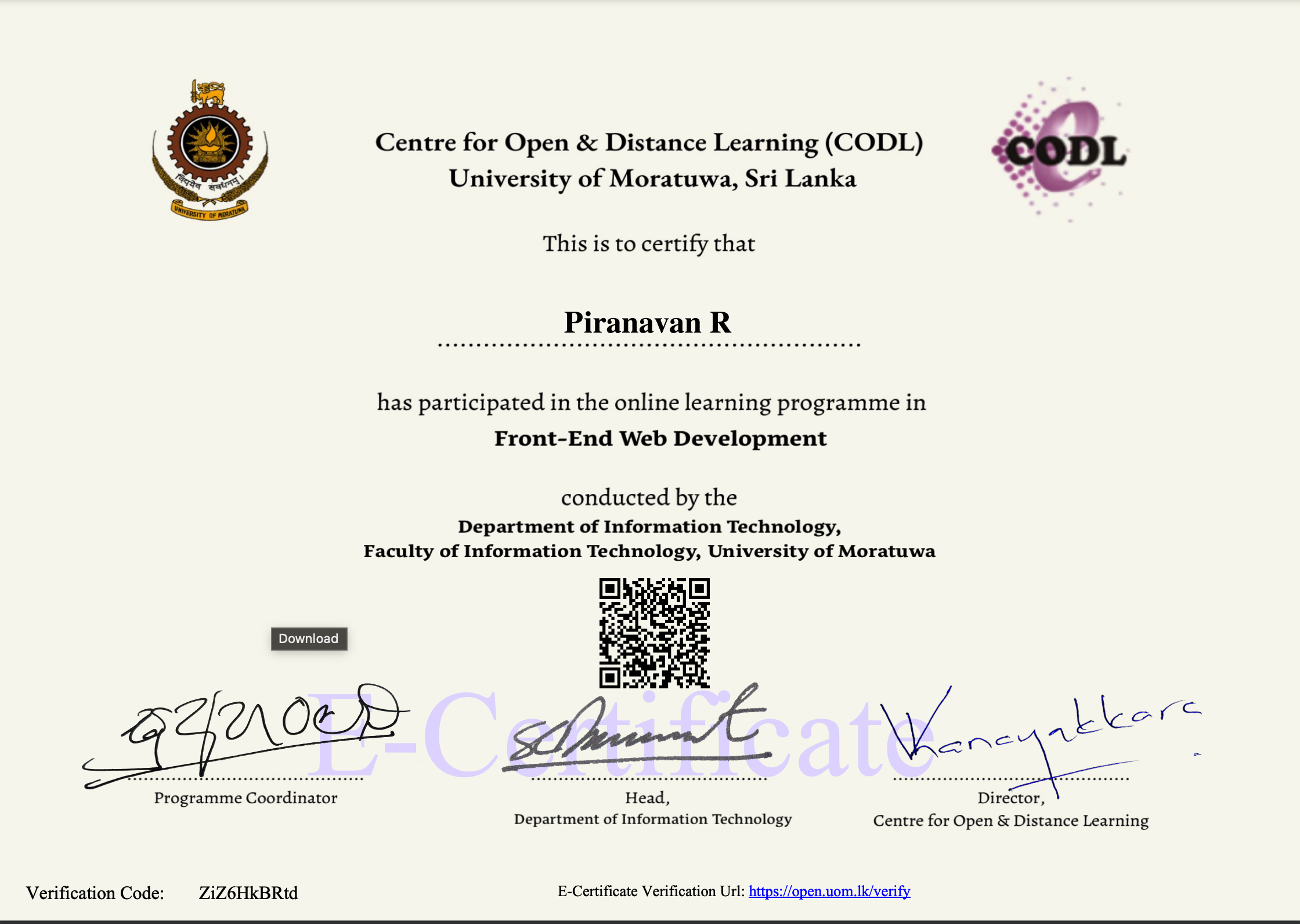 Front-End Web DevelopmentE-Certificate